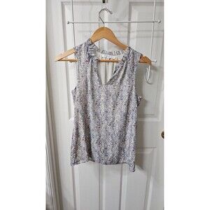Rose + Olive Floral Sleeveless V-Neck Ruffle Blouse Size XS